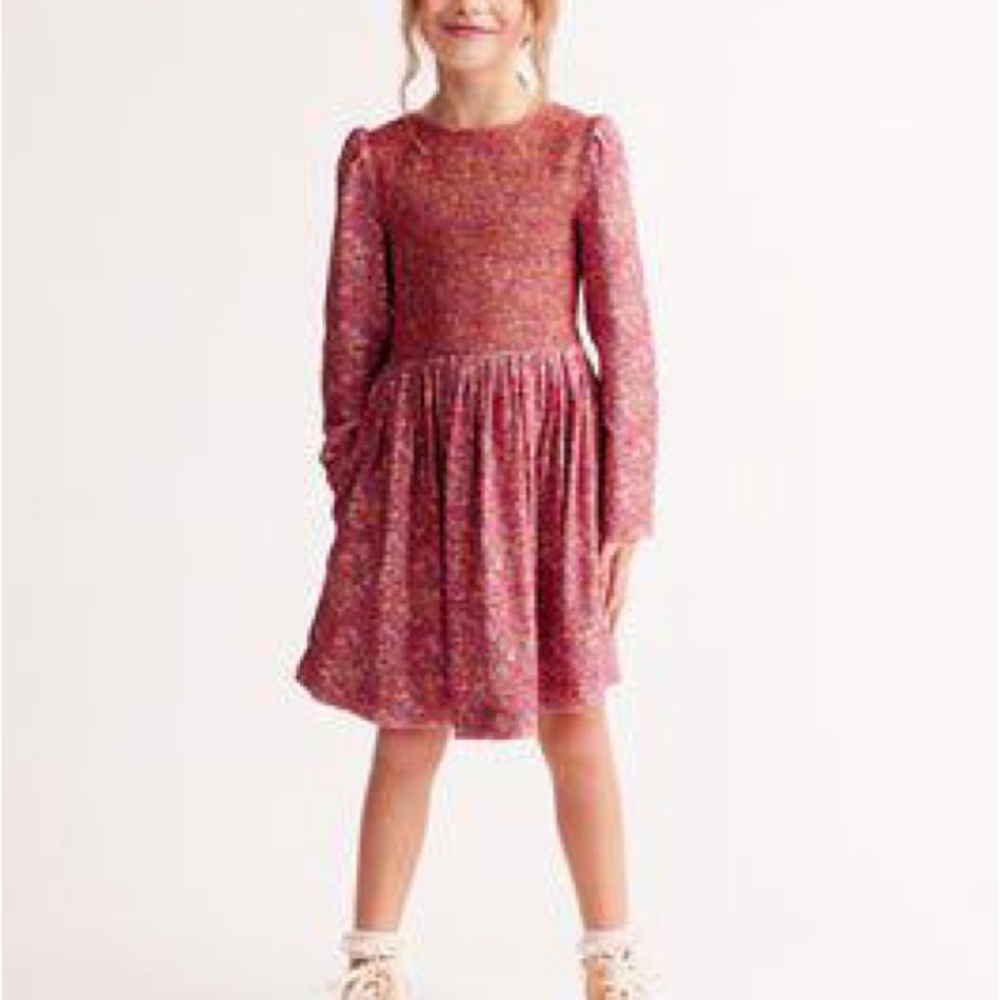 Mini Boden Shirred Bodice Long Sleeve Floral Spring Dress Girls 5-6 - Picture 2 of 10